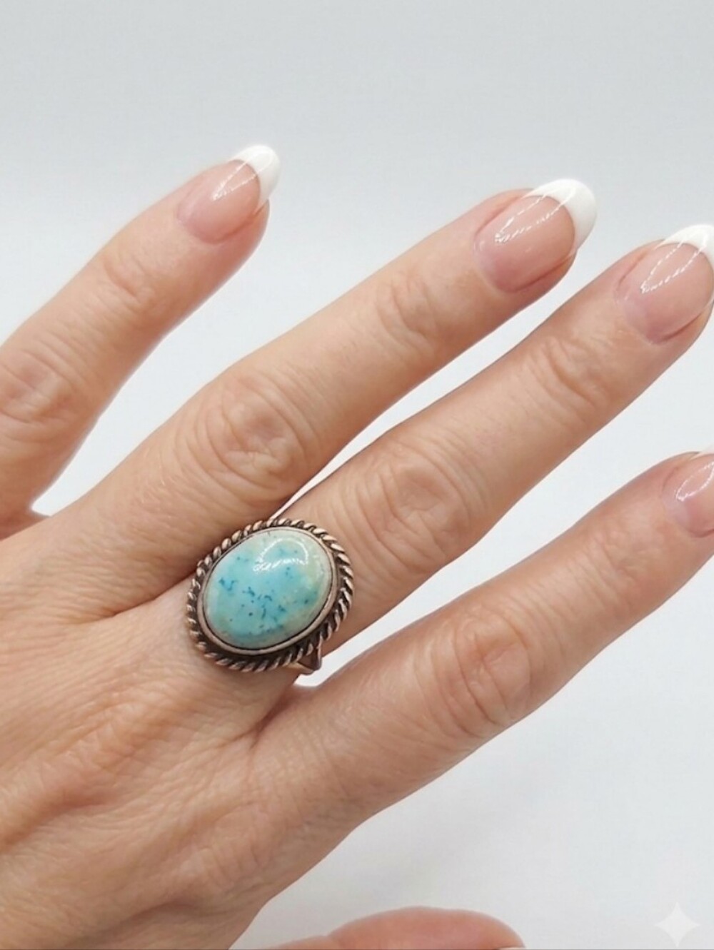 Sterling Silver Larimar Ring Signed KEE-J